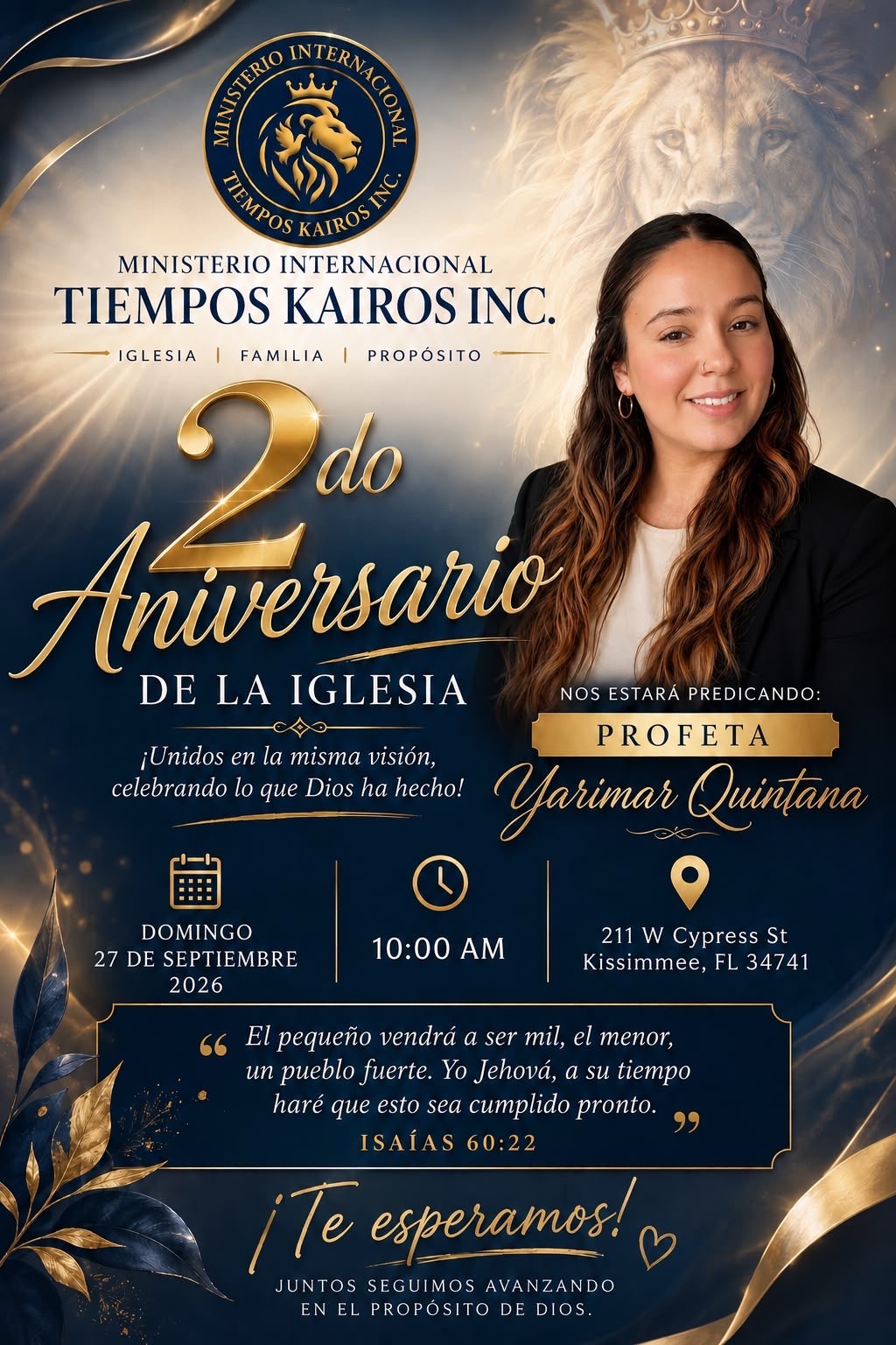 Invitación al segundo aniversario de Ministerio Internacional Tiempos Kairos