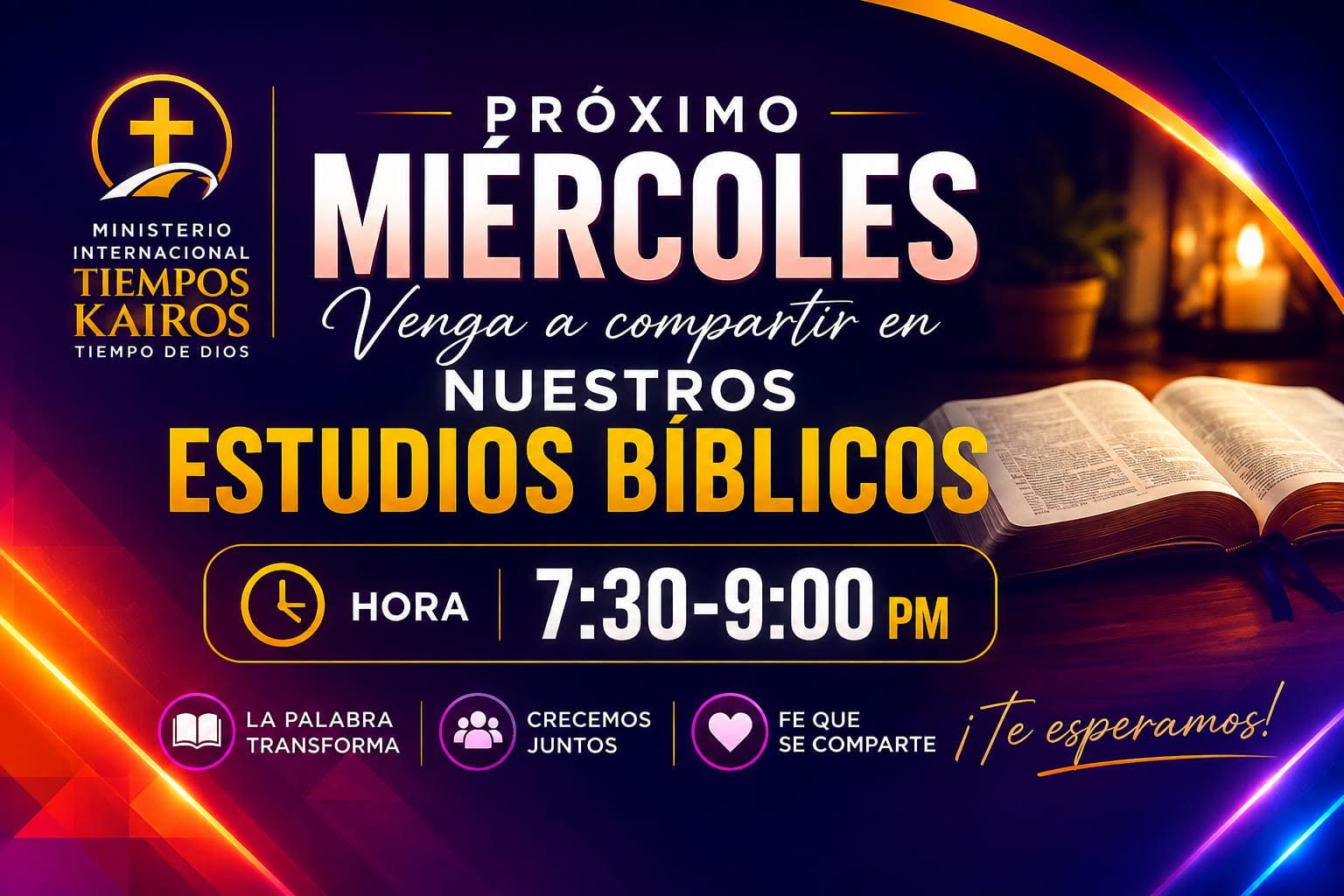 Estudios Bíblicos los miércoles de 7:30 a 9:00 p.m.
